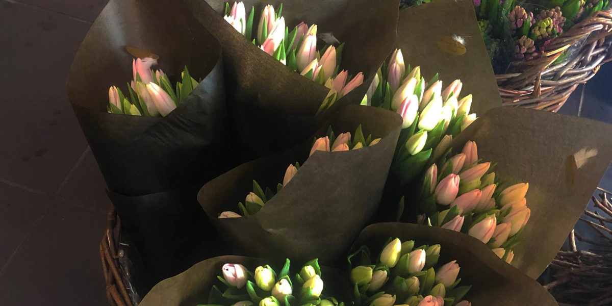 I blomsterbutikken får du blant annet kjøpt flotte tulipaner.